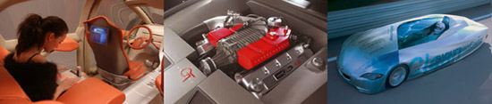 Concept car interior, Mustang concept engine, BMW H2R